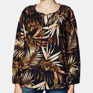 Old Navy🆕Tunic Top Cotton Spring Summer Smock Brown Black Gold Botanical Print M